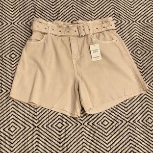 Mango Women's High-Waisted Denim Shorts in Tan